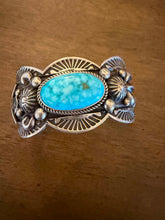 Load image into Gallery viewer, Navajo sterling silver kingman turquoise cuff bracelet