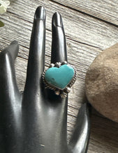 Load image into Gallery viewer, Native American Sterling Silver Blue Turquoise Adjustable Heart Ring. AM