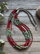 Load image into Gallery viewer, Sterling Silver Multi Strand Blue Green Turquoise Coral Pearls Bead Necklace 30”