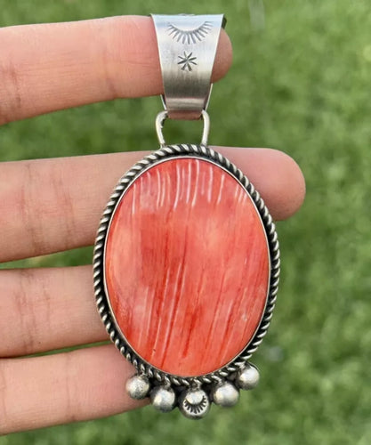 Native American Sterling Silver Red Spiny Oyster Pendant RY