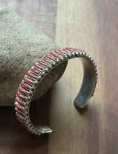 Load image into Gallery viewer, Navajo Native Sterling Silver Red Coral Cluster Cuff Bracelet Signed