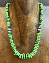 Load image into Gallery viewer, Graduated Sterling Silver Green Turquoise Nuggets Pearls Bead Necklace 18 Inch