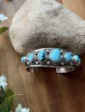 Load image into Gallery viewer, Navajo Native American Sterling Silver Blue Turquoise Row Cuff Bracelet J Nelson