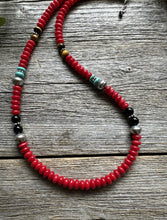 Load image into Gallery viewer, Southwestern 925 Sterling Silver Multi Stone Red Coral Bead Necklace 18 inch