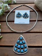 Load image into Gallery viewer, Navajo Sterling Silver Turquoise Cluster Pendant Necklace Earrings Set WR
