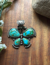 Load image into Gallery viewer, Navajo Sterling Silver Sonoran Gold Turquoise Butterfly Pendant Geneva