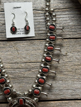 Load image into Gallery viewer, Mini Squash Blossom Sterling Silver Red Coral Shadow Box Necklace Set 22 Inch