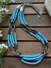 Load image into Gallery viewer, Sterling Silver Multi Strand Purple Spiny Oyster Turquoise Bead Necklace 26 Inch