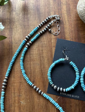 Load image into Gallery viewer, Southwestern Sterling Silver Blue Turquoise Pearls Bead Necklace Earrings Set
