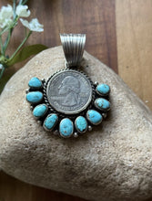 Load image into Gallery viewer, Navajo Sterling Silver Turquoise Quarter Dollar Coin Pendant. KY