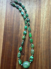 Load image into Gallery viewer, Sterling silver green turquoise nugget necklace 22 inch