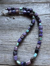 Load image into Gallery viewer, Sterling Silver Charoite Turquoise Bead Necklace. 18 Inch