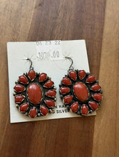 Load image into Gallery viewer, Navajo Native American Sterling Silver Red Coral Cluster Earrings. Gift 1.9 Inch