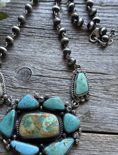 Load image into Gallery viewer, Navajo Sterling Silver Turquoise Cluster Pendant Rosary Bead Necklace 20 Inch KY