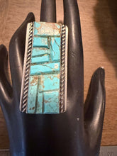 Load image into Gallery viewer, Navajo sterling silver inlay turquoise ring 8.5