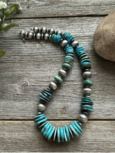 Load image into Gallery viewer, Sterling Silver Turquoise W Pearls Bead Necklace. 18 inch