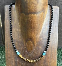 Load image into Gallery viewer, Sterling Silver Black Onyx Tigers Eye Turquoise Bead Necklace. 18 Inch Gift