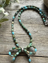 Load image into Gallery viewer, Bow Blue Green Turquoise Sterling Silver Pearls Bead Necklace. 18 Inch. Gift