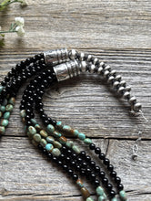 Load image into Gallery viewer, Sterling Silver Multi Strand Black Onyx Turquoise Nuggets Bead Necklace. 24 Inch