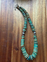 Load image into Gallery viewer, Sterling silver graduated bead green turquoise necklace 18 inch