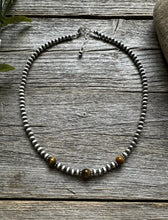 Load image into Gallery viewer, Sterling Silver 4mm Pearls with Brown Tigers Eye Bead Necklace Choker. 14 inch