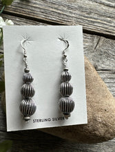 Load image into Gallery viewer, Southwestern 925 Sterling Silver Corrugated Pearls Bead Earrings. 2.25 Inch