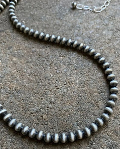 5mm 16 Inch 925 Sterling Silver Oxidized Pearls Bead Necklace Southwestern