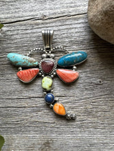Load image into Gallery viewer, Navajo Sterling Silver Multi Stone Turquoise Dragonfly Pendant Charles Johnson