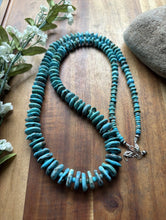 Load image into Gallery viewer, Long Sterling Silver Graduated Blue Turquoise Bead Necklace. 30 inch