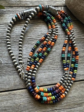 Load image into Gallery viewer, Sterling Silver Multi Stone Strand W Pearls Bead Necklace 30 inch