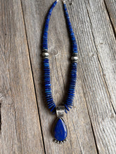 Load image into Gallery viewer, Handmade Navajo Sterling Silver and Lapis Pendant Lapis with Necklace