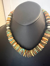 Load image into Gallery viewer, Sterling silver graduated green turquoise spiny oyster necklace