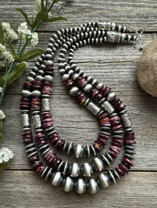 Purple Spiny Oyster Sterling Silver Multi Strand Pearls Layered Bead Necklace