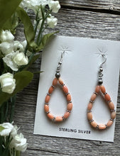 Load image into Gallery viewer, Southwestern 925 Sterling Silver Pink Coral Pearls Bead Earrings. 2 Inch