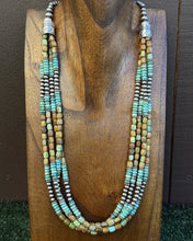 Load image into Gallery viewer, Sterling Silver Multi Strand Blue Green Turquoise Pearls Bead Necklace 26 Inch