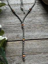 Load image into Gallery viewer, Sterling Silver Orange Spiny Oyster W Pearls Bead Lariat Y Necklace. 26 inch