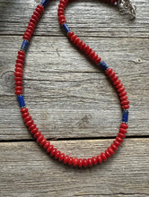 Load image into Gallery viewer, Sterling Silver Red Coral Lapis Bead Necklace. 18 inch Gift