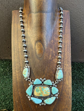 Load image into Gallery viewer, Navajo Sterling Silver Turquoise Cluster Pendant Rosary Bead Necklace 20 Inch KY