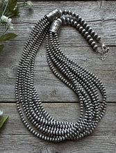 Load image into Gallery viewer, 4mm Multi 10 Strand 925 Sterling Silver Oxidized Pearls Bead Necklace 24 Inch