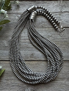 4mm Multi 10 Strand 925 Sterling Silver Oxidized Pearls Bead Necklace 24 Inch