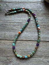 Load image into Gallery viewer, Sterling Silver Blue Green Turquoise Multi Stone Bead Necklace. 18 inch