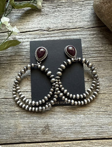 Navajo Sterling Silver Purple Spiny Oyster Pearl Double Loop Earrings 3 Inch E