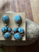 Load image into Gallery viewer, Native American Sterling Silver Kingman Spiderweb Turquoise Earrings Mary Ellen