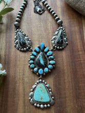 Load image into Gallery viewer, Navajo Sterling Silver Black Jack Kingman Turquoise Lariat Pearls Chain Necklace