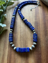 Load image into Gallery viewer, Sterling Silver Graduated Lapis Pearls Bead Necklace. 20 Inch. Gift