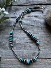 Load image into Gallery viewer, Sterling Silver Blue Turquoise Flat Saucer Pearls Bead Necklace 20 inch