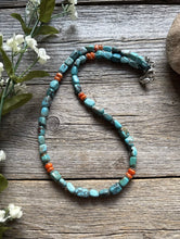 Load image into Gallery viewer, Sterling Silver Turquoise Nuggets Spiny Oyster Multi Stone Bead Necklace 18 inch