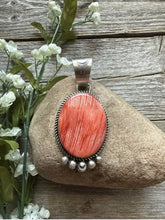 Load image into Gallery viewer, Native American Sterling Silver Red Spiny Oyster Pendant RY