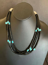 Load image into Gallery viewer, Sterling silver black onyx turquoise necklace 24 inch