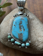 Load image into Gallery viewer, Navajo Native American Sterling Silver Blue Turquoise Pendant R Yazzie Gift